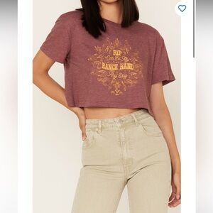 WRANGLER YELLOW STONE CAN BE MY RANCH HAND CROPPED GRAPHIC TEE size medium